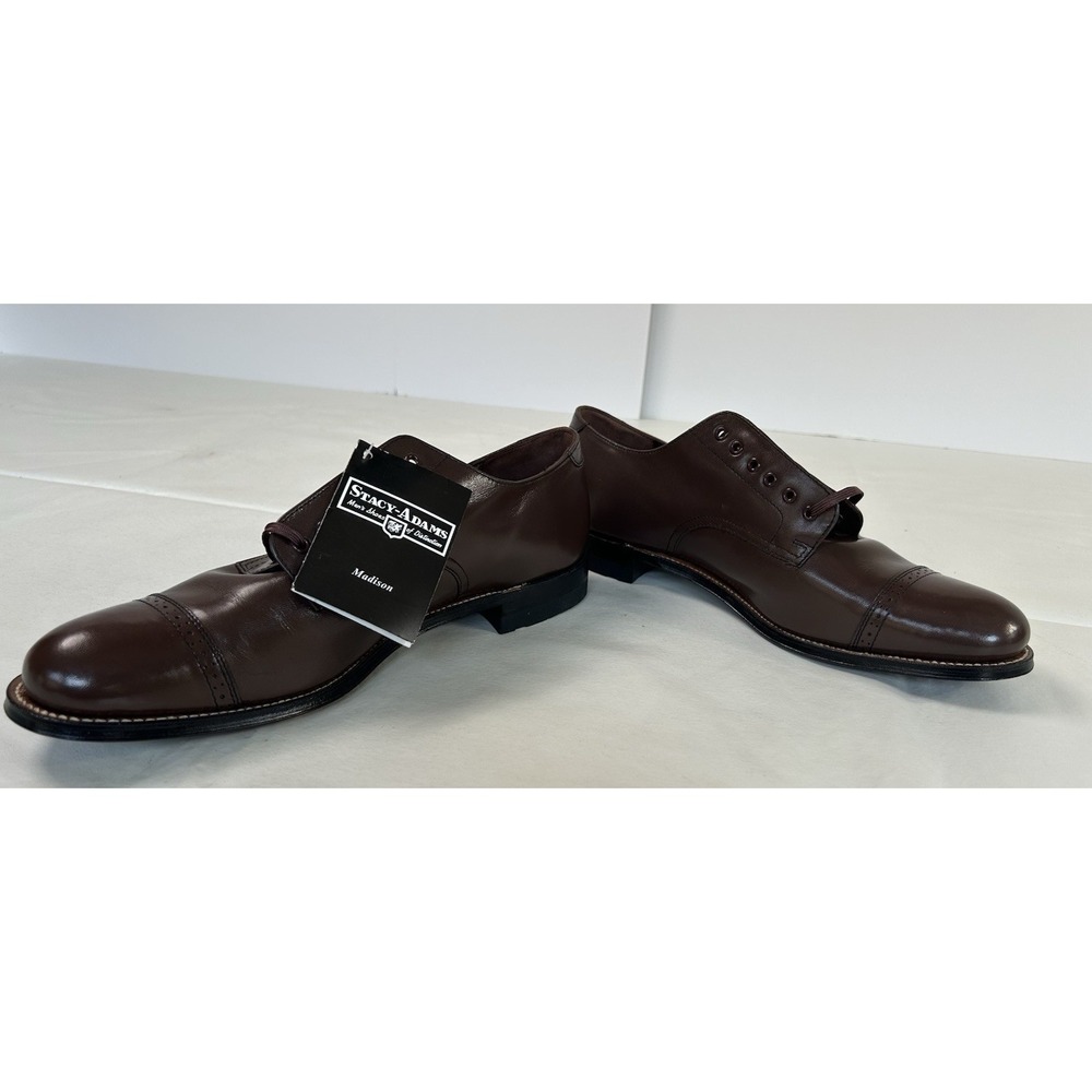 NWOB Stacy Adams Classic Madison Brown Leather Cap Toe Oxford Shoes USA Men's 10